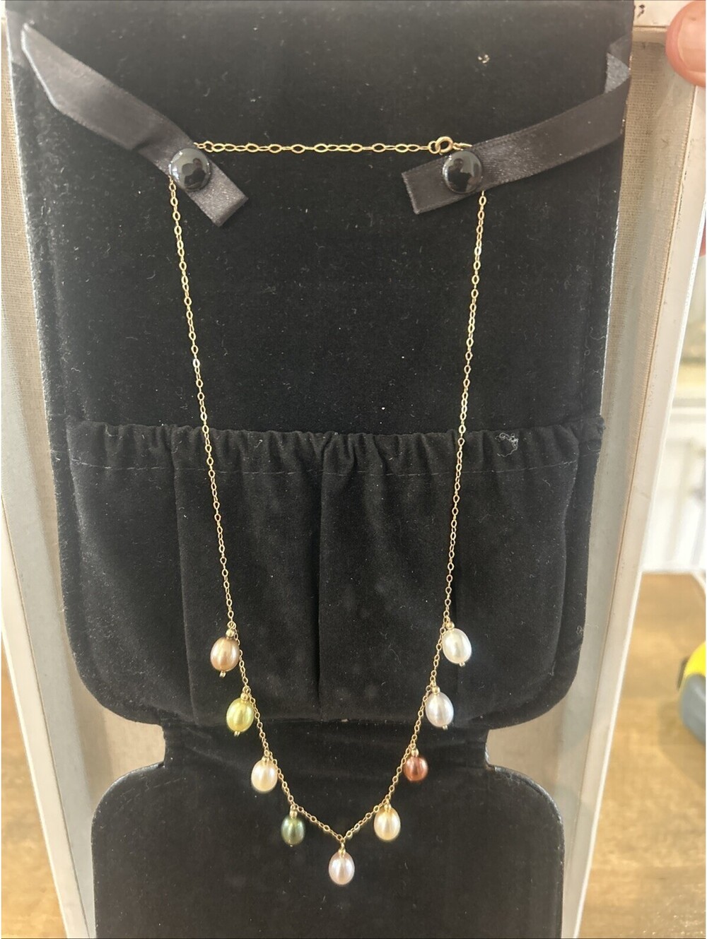 Cultured Pearl Station Necklace - Multicolor Pearls on 14K Gold Chain